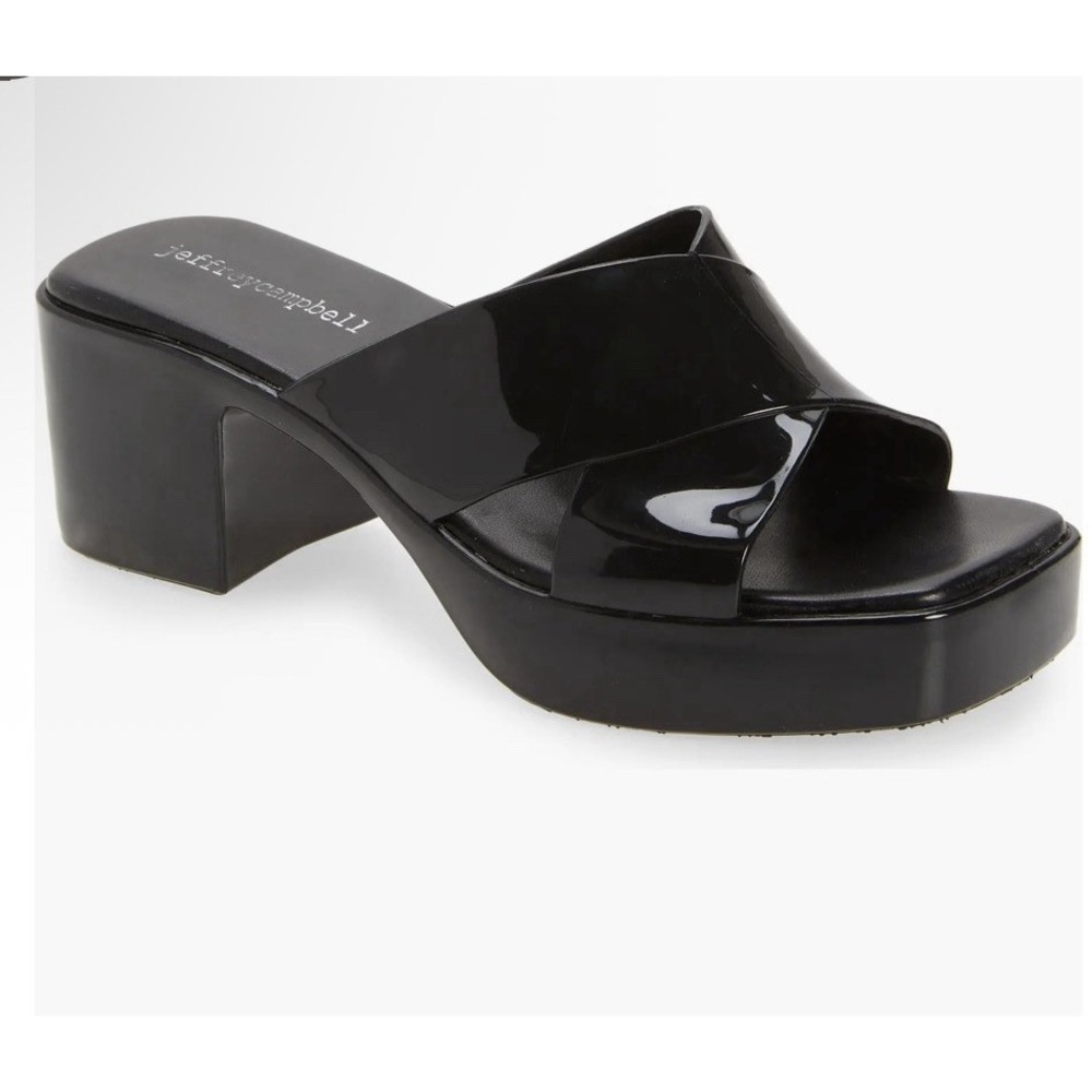 Jeffrey Campbell Bubblegum Jelly Platform Slide Sandals  Shiny Black Womens 9